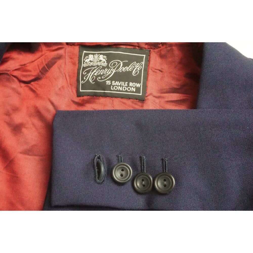 Henry Poole Savile Row Solid Navy Blue Woven Wool 3/2 Sport Coat Jacket Sz 41L